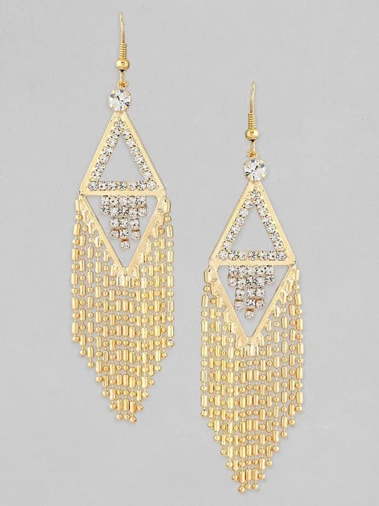 TOKYO TALKIES X Rubans 18K Gold Plated Zirconia Studded Chain Beaded Fringe Dangler Earrings