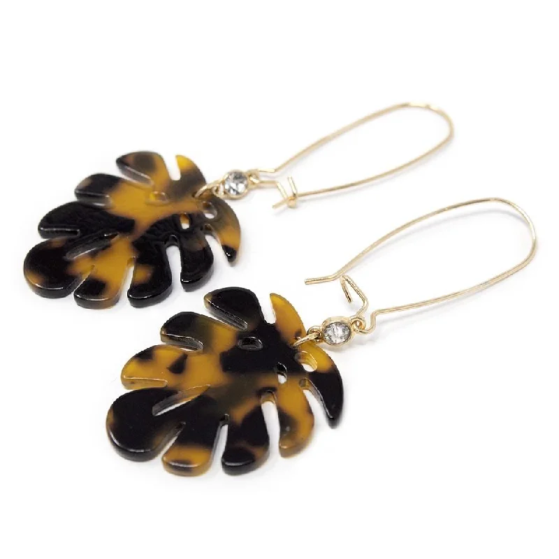 Tortoise Leaf Drop Earrings Gold Tone