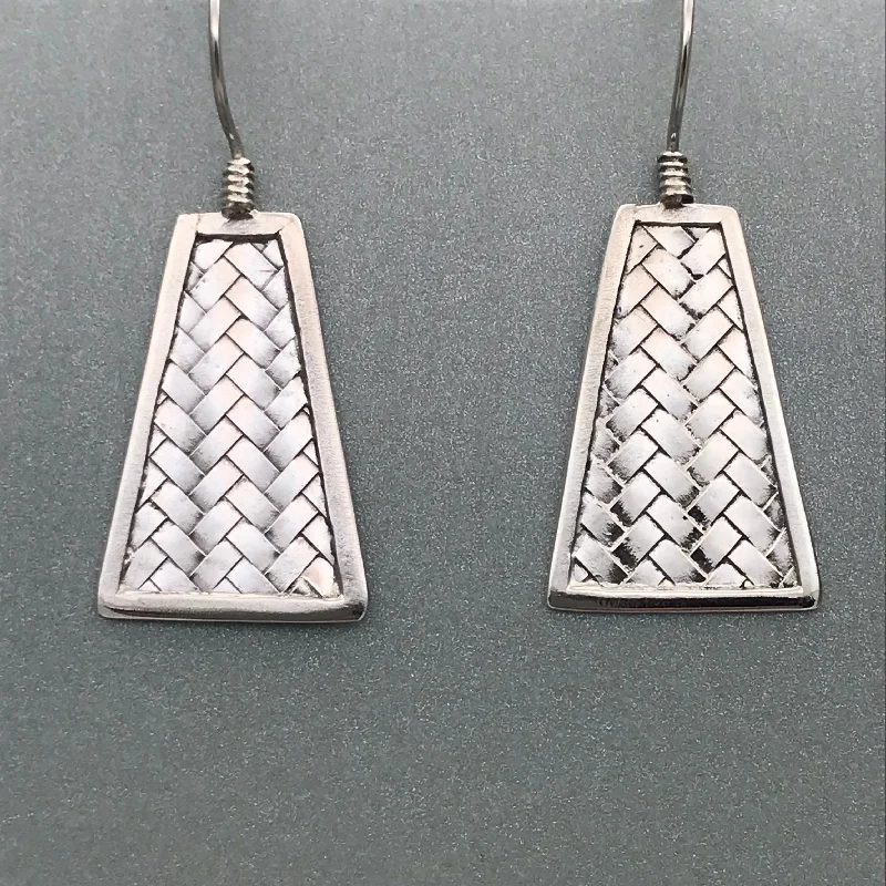 Trapezium Woven Silver Drop Earrings