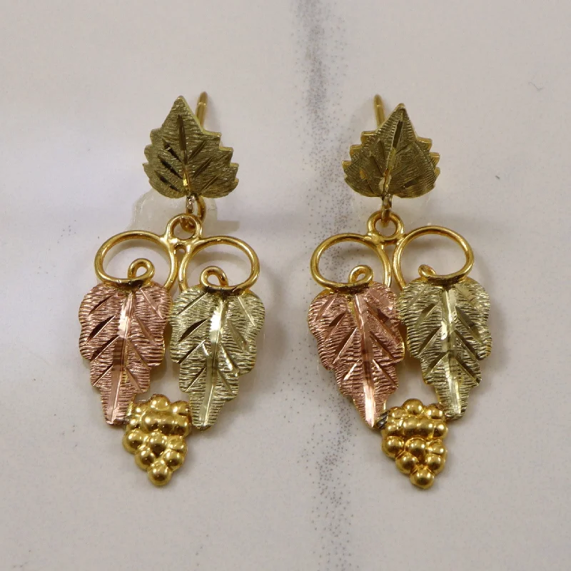 Multi Gold Grape Leaf Drop Earrings |