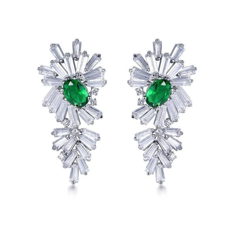 Two Tone Emerald Green Oval Cut Drop Earrings