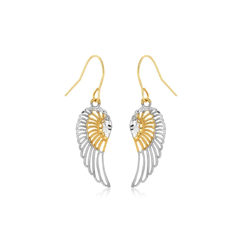 LOVCIA Luxury Exquisite Wing Design Drop Earrings in 10K Two-Tone Gold