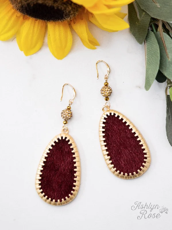 Teardrop Earrings with Gold Border, Maroon