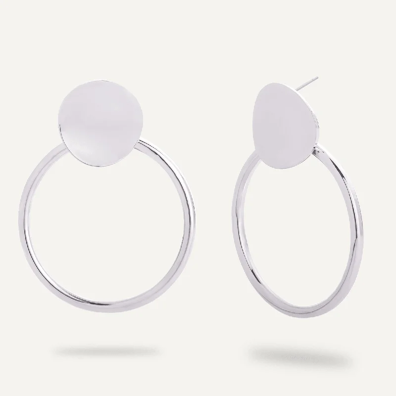 Vivienne Circle Drop Earrings In White Gold-Tone