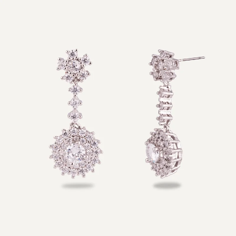 Vivienne Halo Drop Earrings In White Gold-Tone