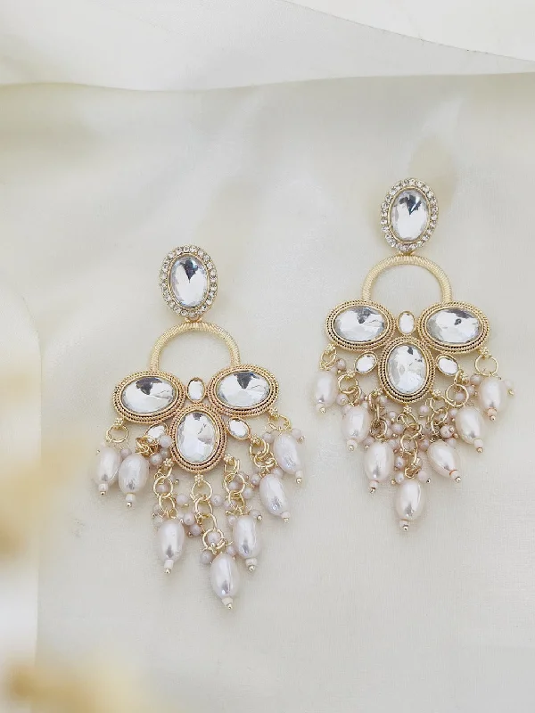 White Gold Plated Kundan Classic Drop Earrings