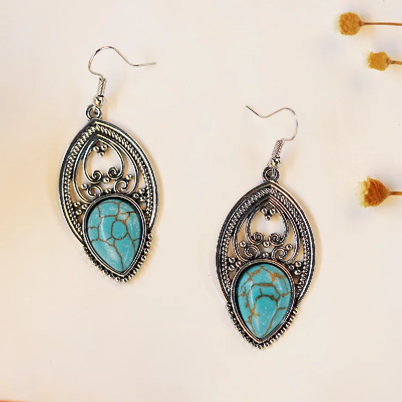 Wholesale Bohemian Ethnic Style Blue Turquoise Water Drop Earrings