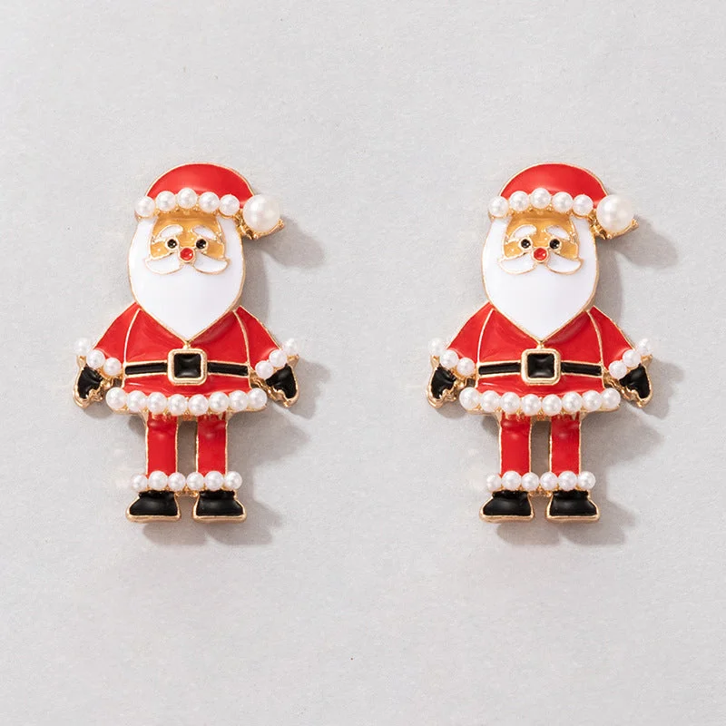 Wholesale Christmas Santa Claus Pearl Alloy Oil Drop Earrings