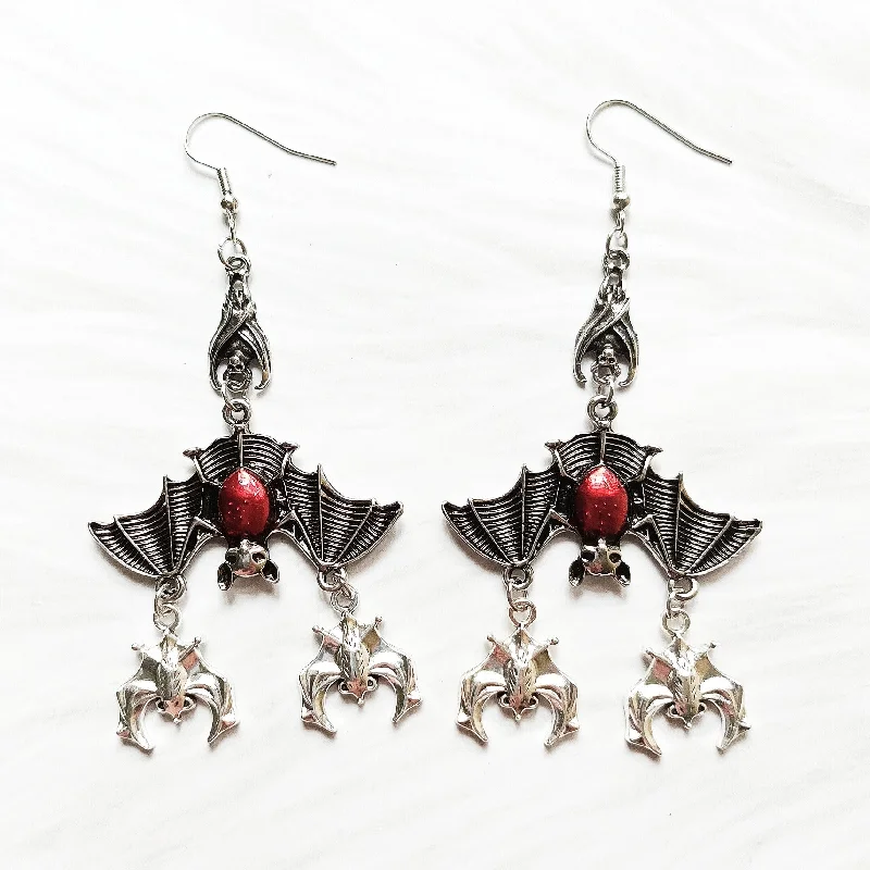 Wholesale Gothic Evil Upside Down Red Oil Drip Bat Pendant Earrings