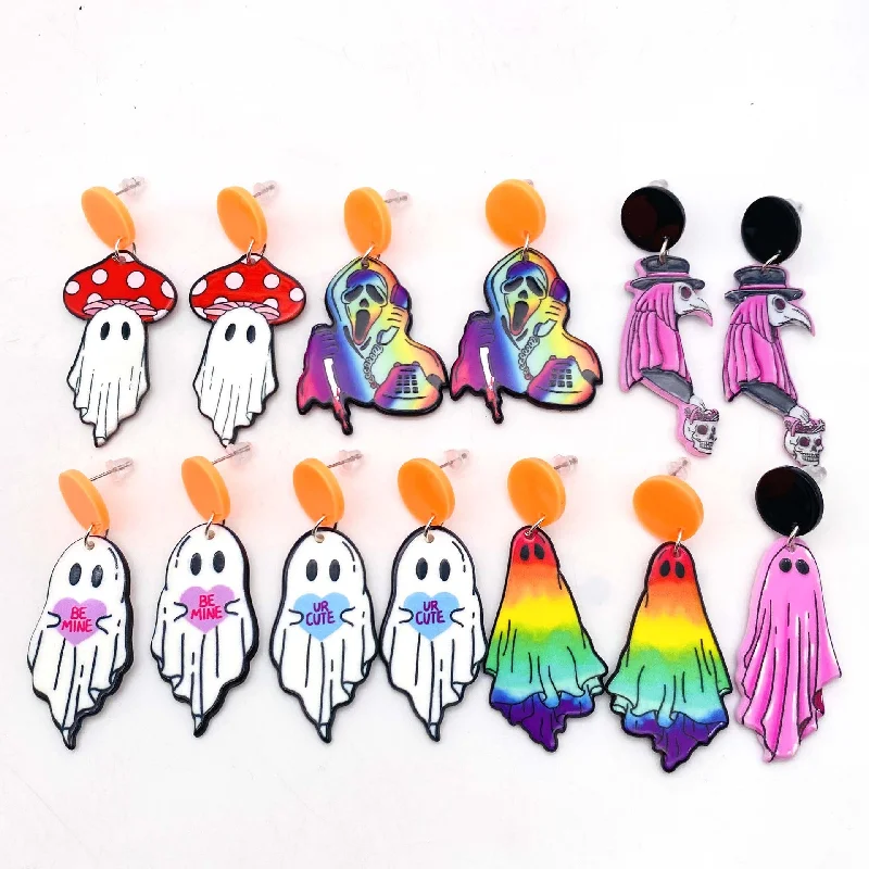 Wholesale Halloween Mushroom Head Ghost Pendant Earrings