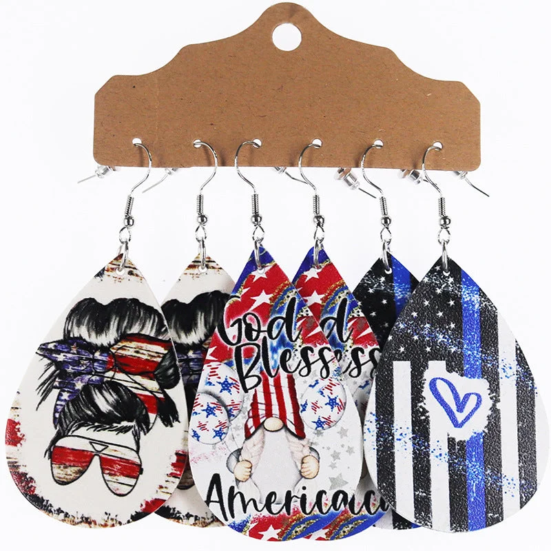 Wholesale Independence Day Theme Leather Set Water Drop Earrings