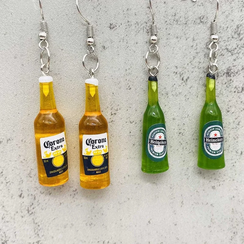 Wholesale Mini Simulated Wine Bottle Resin Three-dimensional Pendant Earrings