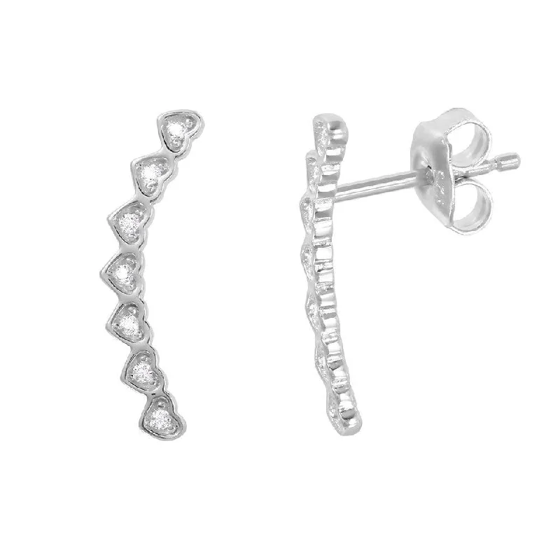 Silver 925 Rhodium Plated CZ Hearts Drop Earrings - GME00016