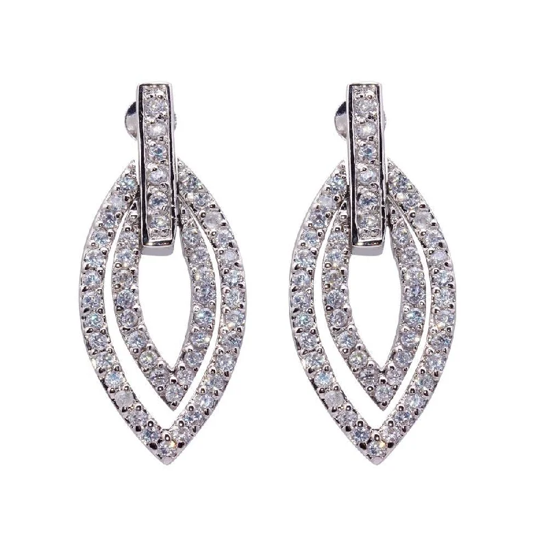 Clearance-Silver 925 Rhodium Plated Marquise CZ White Drop Earrings - STE00034