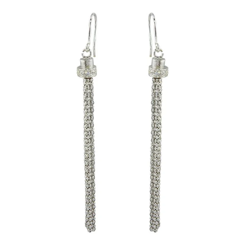 Rhodium Plated 925 Sterling Silver Tassel Drop Earrings with CZ - ARE00010RH