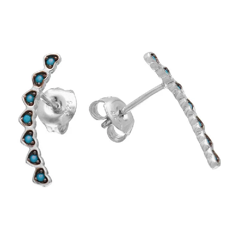 Rhodium Plated 925 Sterling Silver Turquoise Hearts Drop Earrings - GME00016BLK-T