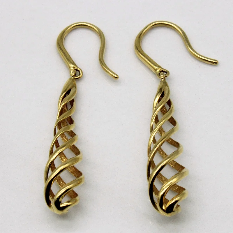 Yellow Gold Corkscrew Drop Earrings |