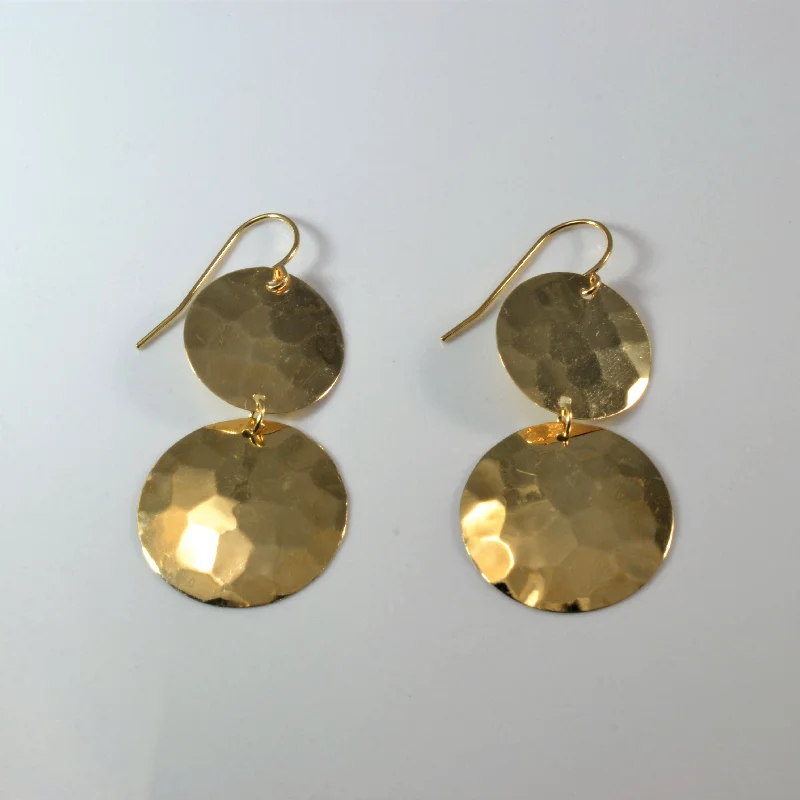 Hammered Gold Disc Drop Earrings |